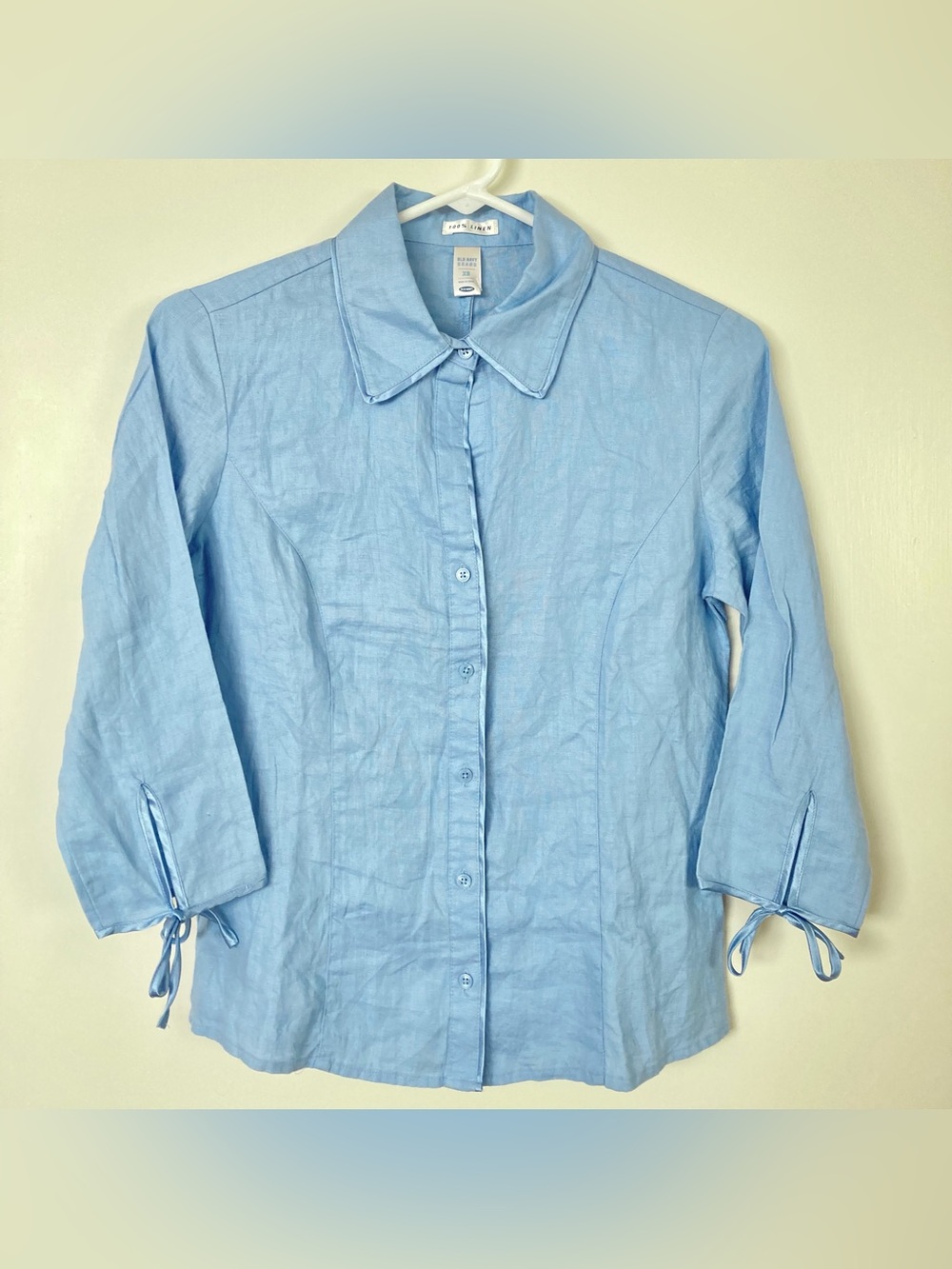 NWT Vintage Y2K Old Navy blue 100% linen button down shirt 3/4 sleeves
